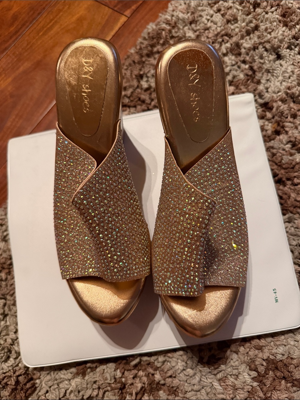 D&Y Gold Rhinestone Slip-On Mules